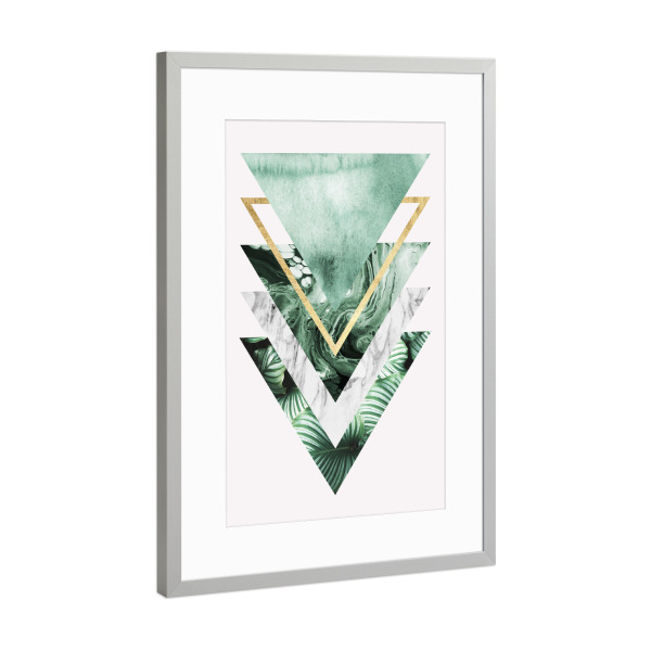 Poster mit Rahmen Silber "Geometric and botanical A" artboxONE - Floral,Abstrakt,Geometrie