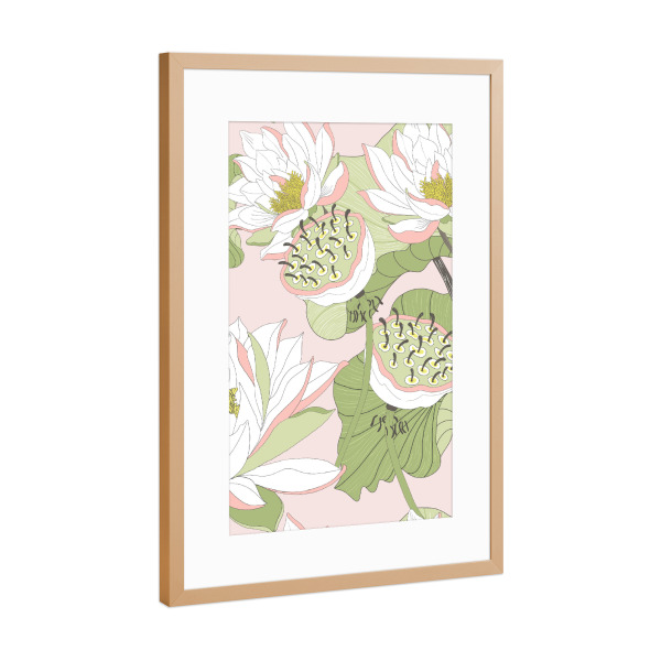 Poster mit Rahmen Kupfer "Nymphaea rosa" artboxONE - Floral,Abstrakt - Seerose,Nymphen,Meer,Abstrakt,Blumen,Blatt,Luxus