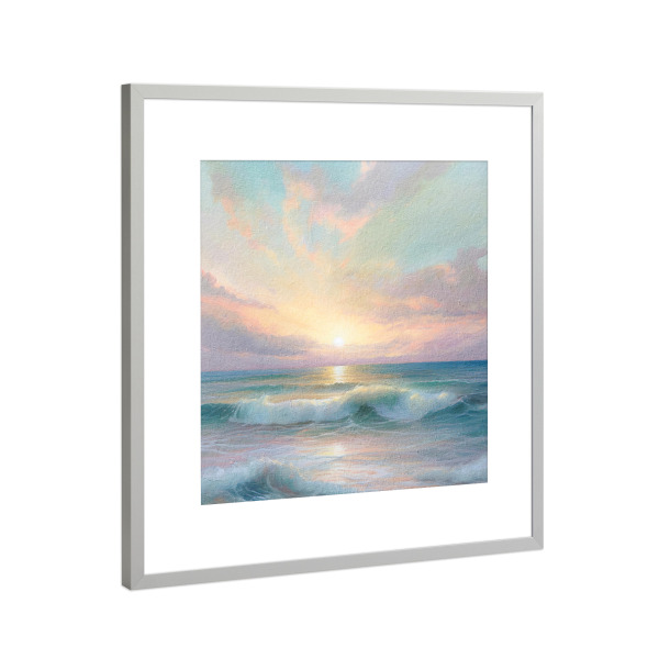 Poster mit Rahmen Silber "Ozean-Sonnenaufgang L" artboxONE - Reise / Strand und Meer