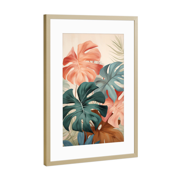 Poster mit Rahmen Gold "Botanische Monstera" artboxONE - Natur,Floral,Abstrakt