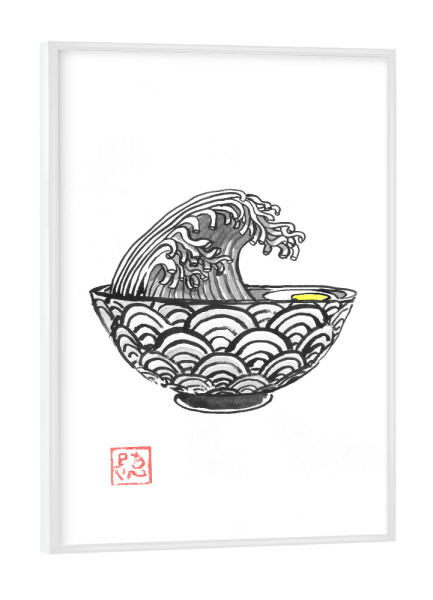 Poster mit weißem Rahmen "Ramen-Welle" artboxONE - Essen & Trinken - Sumie,Japan,Ramen,Welle,Tribut
