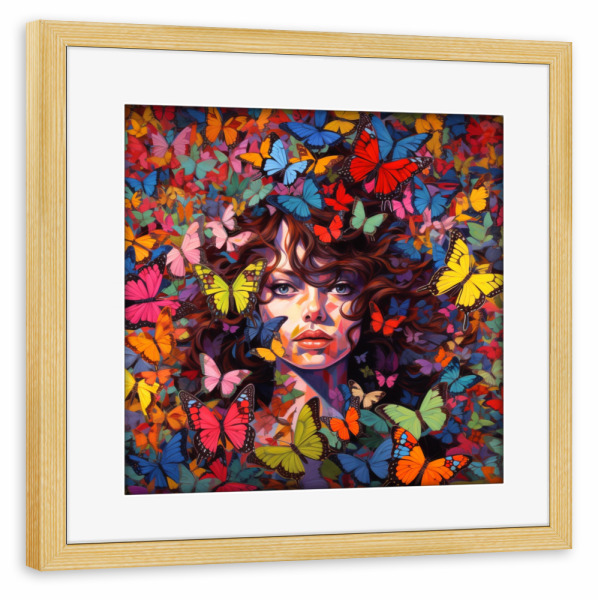 Poster mit Rahmen kiefer "BUTTERFLY WOMAN" artboxONE - Tiere,Menschen,Liebe,Fashion,Für Mama - Schmetterlinge,Frau,Woman,Portrait,Popart