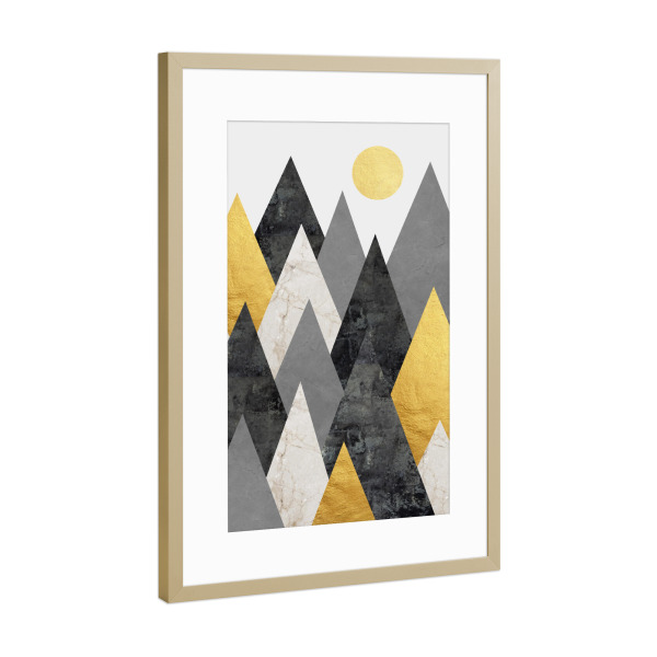 Poster mit Rahmen Gold "Landscape in collage F" artboxONE - Natur - Landscape,Collage,Natural,Forest,Mountains,Textures,Sun,Sunset,Painting