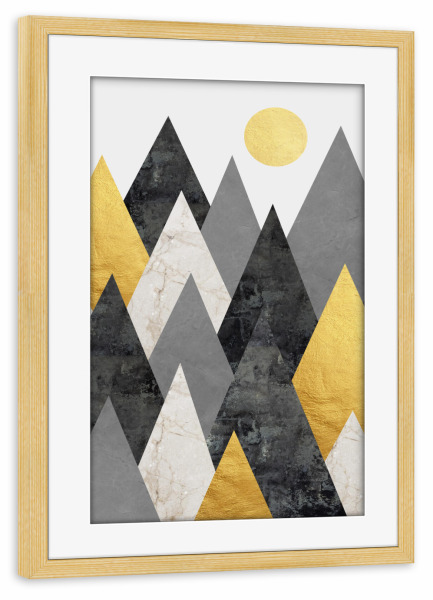 Poster mit Rahmen kiefer "Landscape in collage F" artboxONE - Natur - Landscape,Collage,Natural,Forest,Mountains,Textures,Sun,Sunset,Painting