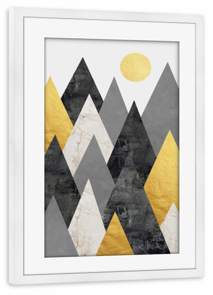 Poster mit Rahmen weiß "Landscape in collage F" artboxONE - Natur - Landscape,Collage,Natural,Forest,Mountains,Textures,Sun,Sunset,Painting