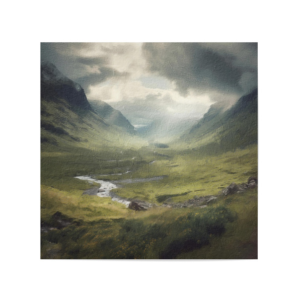 Poster 20x20 cm "Schottische Highlands-Landschaft" artboxONE - Natur - Landschaft,Berge,Schottisches hochland,Fluss,Wolken,Natur