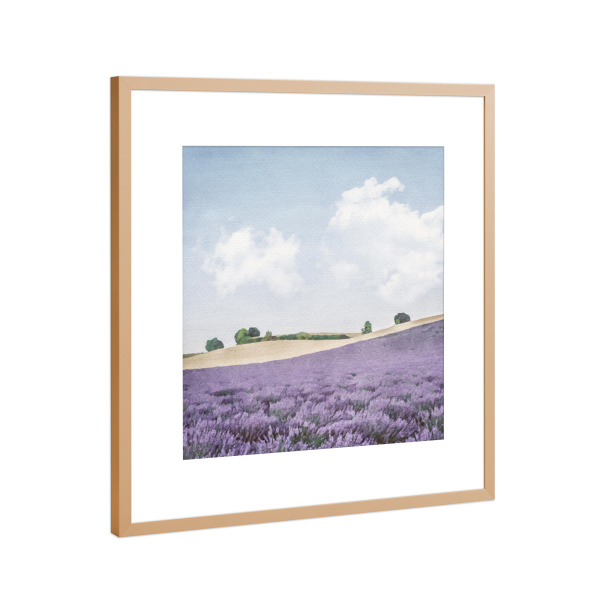 Poster mit Rahmen Kupfer "Lavendelfeld D" artboxONE - Natur,Floral - Felder,Blumen,Botanische,Landschaft,Lavendel,Bäume,Natur