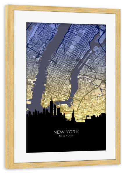Poster mit Rahmen kiefer "Skyline-Karte von New York" artboxONE - Städte,Städte / New York