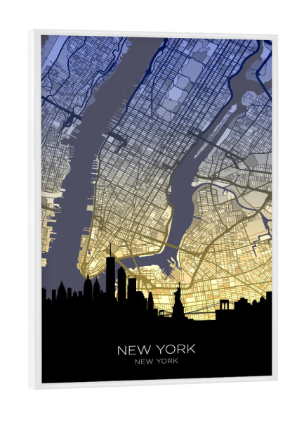Poster mit weißem Rahmen "Skyline-Karte von New York" artboxONE - Städte,Städte / New York