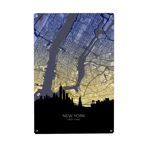Metall Poster "Skyline-Karte von New York" artboxONE - Städte,Städte / New York