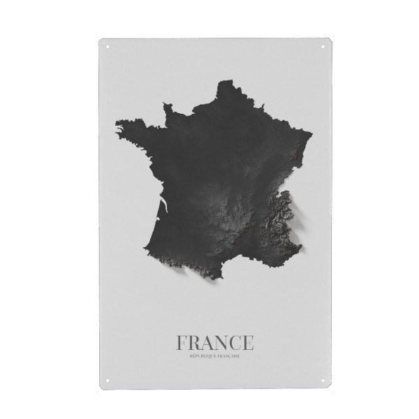 Metall Poster "Frankreich 3D-Karte - SW" artboxONE - Reise,Kartografie