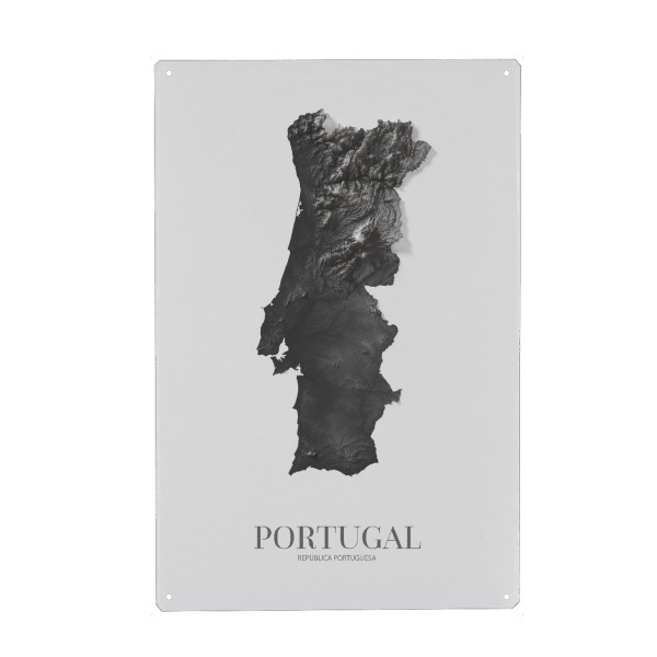Holzbild "Portugal 3D-Karte - SW" artboxONE - Reise,Kartografie