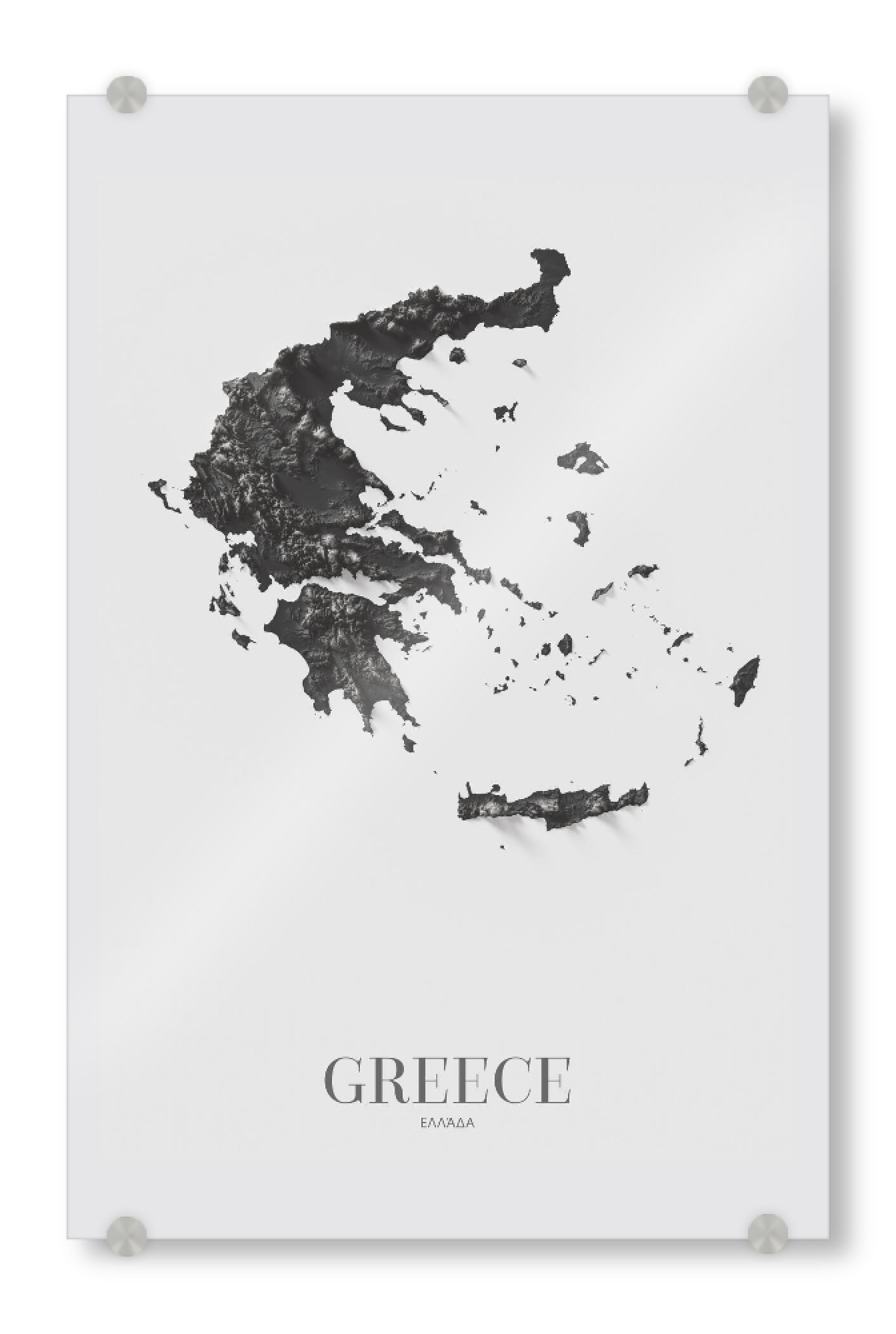 Acrylglasbild "Griechenland 3D-Karte - SW" artboxONE - Kartografie
