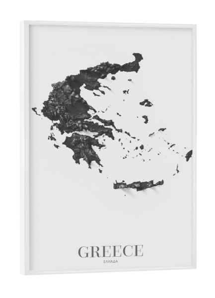 Poster mit weißem Rahmen "Griechenland 3D-Karte - SW" artboxONE - Kartografie