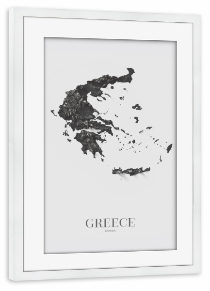 Poster mit Rahmen weiß "Griechenland 3D-Karte - SW" artboxONE - Kartografie
