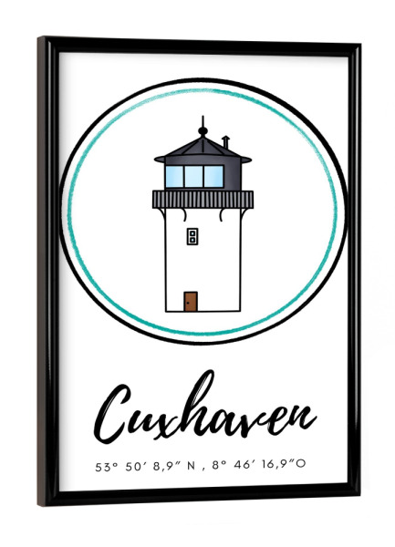 Poster mit schwarzem Rahmen "Leuchtturm Cuxhaven dicke Berta" artboxONE - Städte,Reise,Architektur,Reise / Strand und Meer