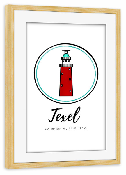 Poster mit Rahmen kiefer "Leuchtturm Texel Eierland" artboxONE - Reise,Architektur,Reise / Strand und Meer