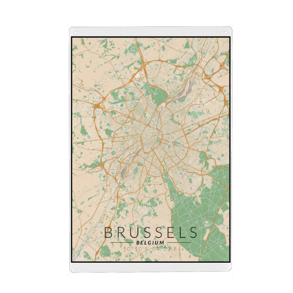 Holzbild "Brüsseler Vintage-Karte" artboxONE - Städte / Weitere,Kartografie