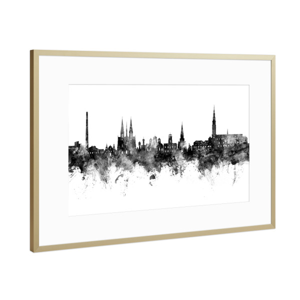 Poster mit Rahmen Gold "Czestochowa Polen Skyline Schwarz" artboxONE - Städte - Tschenstochau,Polen,Skyline,Stadtbild,Stadtbild,Aquarell,Malerei