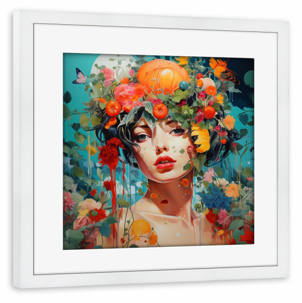 Poster mit Rahmen weiß "GARDEN OF EDEN WOMAN" artboxONE - Floral,Liebe,Fashion,Für Mama,Für Papa - Garden,Flowers,Frau,Woman,Portrait,Gardenofeden