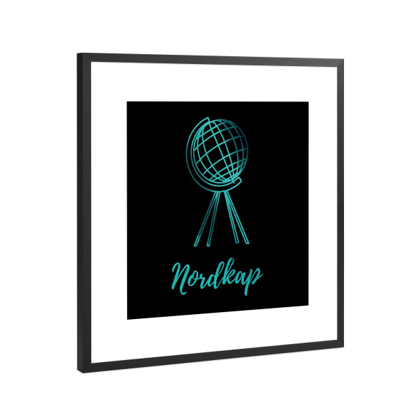 Poster mit Rahmen Schwarz (Metallic) "Nordkap Globus Polarlichter" artboxONE - Städte,Natur,Reise,Reise / Länder