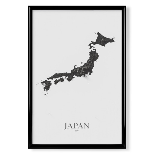 Japan 3D-Karte - Schwarz und Weiß