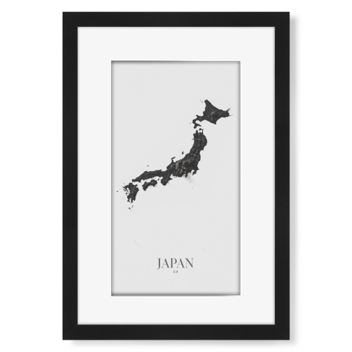 Japan 3D-Karte - Schwarz und Weiß