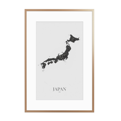 Japan 3D-Karte - Schwarz und Weiß