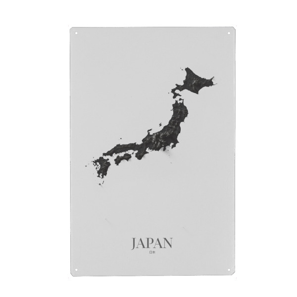 Holzbild "Japan 3D-Karte - Schwarz und Weiß" artboxONE - Kartografie