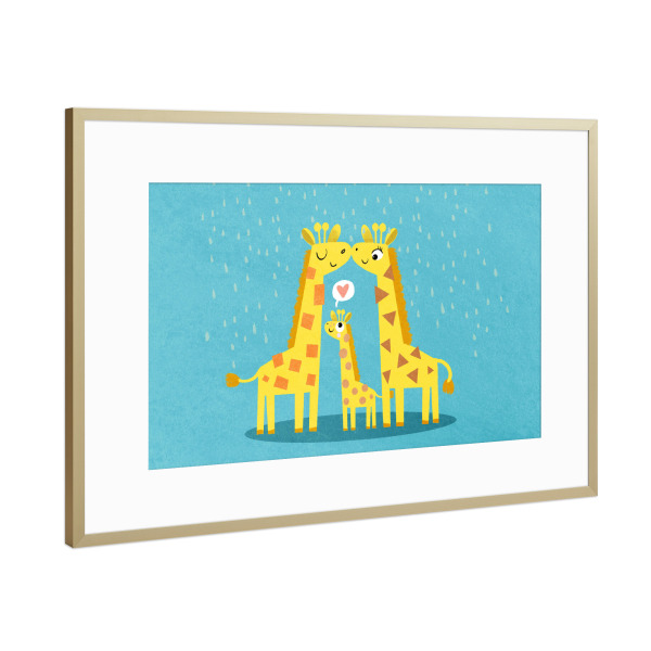 Poster mit Rahmen Gold "Familie Giraffe" artboxONE - Für Kinder