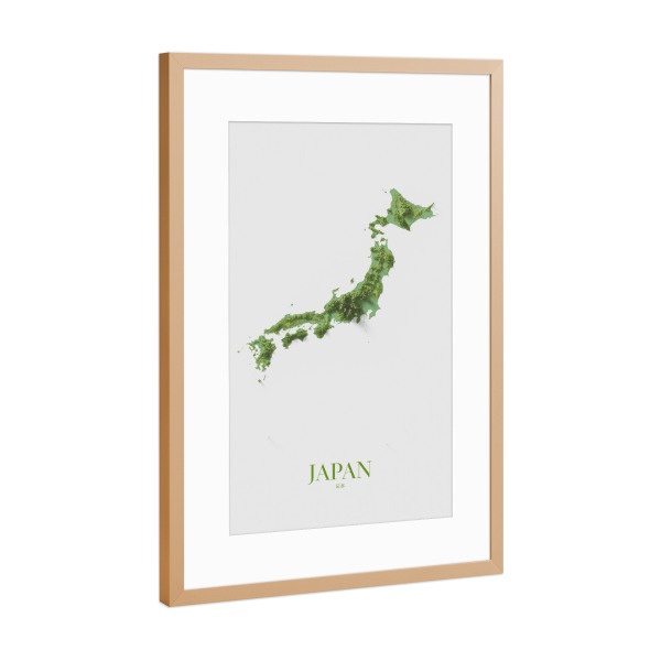 Poster mit Rahmen Kupfer "Japan 3D-Karte" artboxONE - Kartografie - Japan,Japan-karte,Japan 3d-karte,Minimalkarte,Minimal