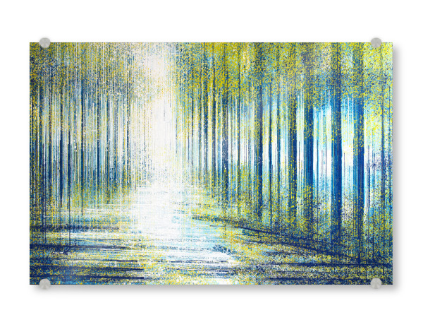 Acrylglasbild "Waldweg in der Dämmerung" artboxONE - Natur,Abstrakt - Abstrakt,Natur,Wald,Bäume,Wege,Blau,Grün,Gelb,Wald