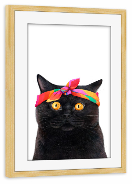 Poster mit Rahmen kiefer "Black cat with bandana" artboxONE - Tiere,Comic,Liebe,Fashion,Lustig