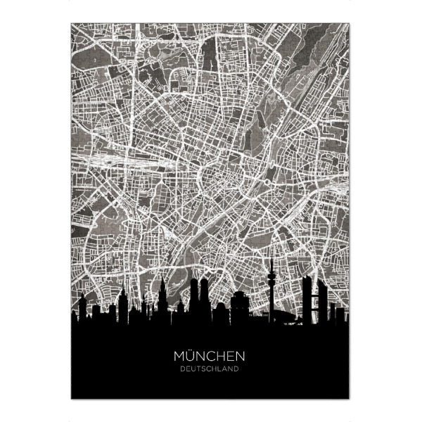 Puzzle Ravensburger "München Skyline Karte BW" artboxONE - Städte,Städte / München