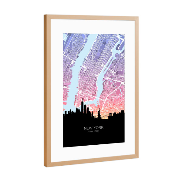 Poster mit Rahmen Kupfer "New York City Karte Pastell" artboxONE - Städte,Städte / New York
