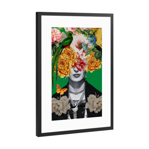 Poster mit Rahmen Schwarz (Metallic) "Frida Kahlo collage" artboxONE - Floral,Menschen