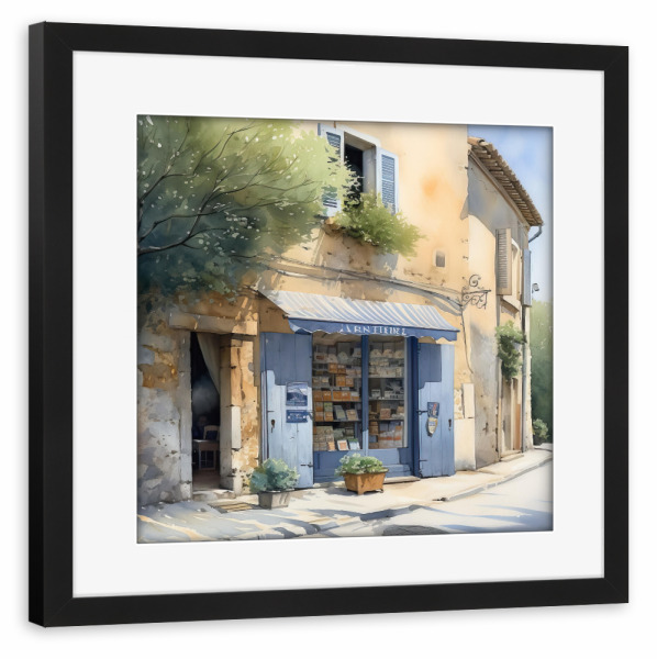 Poster mit Rahmen schwarz "Dorfladen B" artboxONE - Architektur - Dorf,Laden,Ladenfront,Einkaufen,Architektur,Bäume