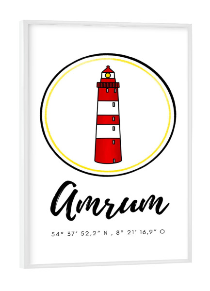 Poster mit weißem Rahmen "Leuchtturm Amrum Nordsee" artboxONE - Reise,Architektur,Reise / Strand und Meer,Liebe