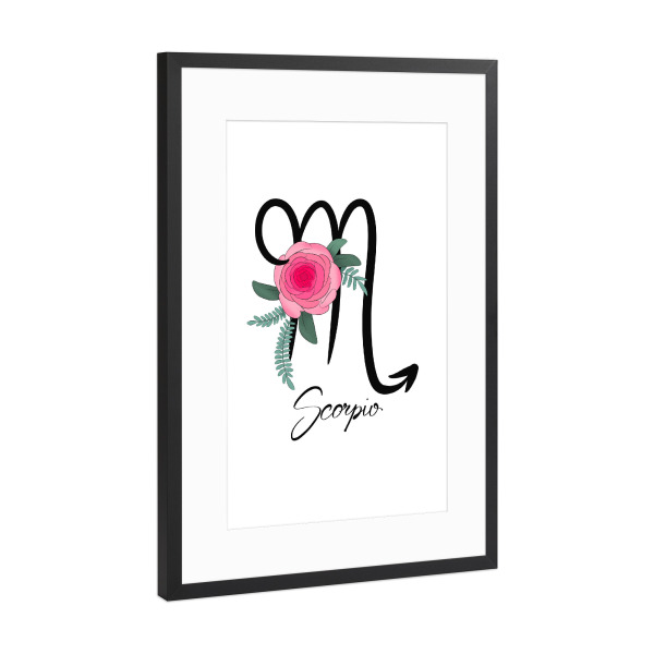 Poster mit Rahmen Schwarz (Metallic) "Blumentierkreis: Skorpion" artboxONE - Typografie,Floral,Fashion