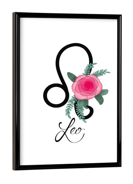 Poster mit schwarzem Rahmen "Blumentierkreis: Löwe" artboxONE - Typografie,Floral,Fashion
