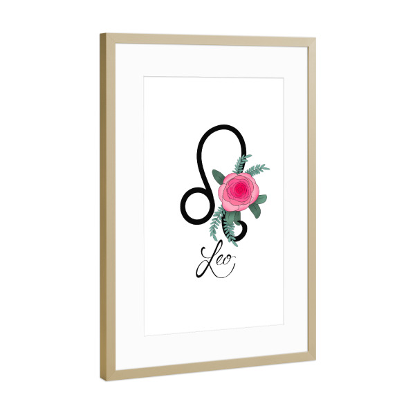 Poster mit Rahmen Gold "Blumentierkreis: Löwe" artboxONE - Typografie,Floral,Fashion