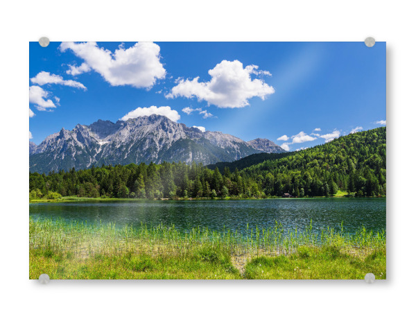 Acrylglasbild "See, Bäume, Berge, Wolken" artboxONE - Natur,Reise