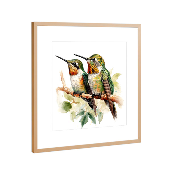 Poster mit Rahmen Kupfer "Kolibri H" artboxONE - Natur,Tiere - Tiere,Vögel,Kolibris,Natur,Bunt,Aquarell,Baum