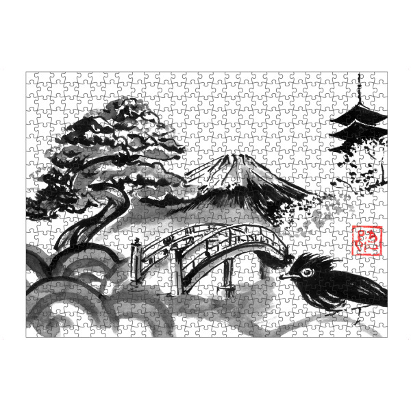 artboxONE Puzzle "Großer Zen-Garten" artboxONE - Schwarzweiß,Reise / Asien - Zen,Garten,Vogel,Pagode,Sumie,Japan,Fuji,Bonsai - Bild zen
