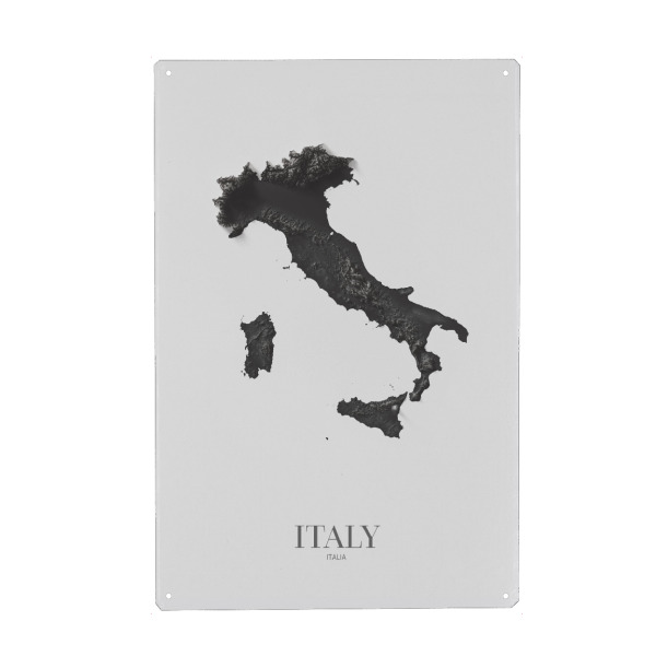 Holzbild "Italien 3D-Karte - Black and White" artboxONE - Kartografie - Italien,Italien karte,3d karte,Karte,Minimal,Minimal karte