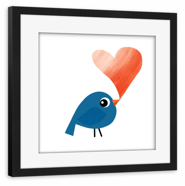 Poster mit Rahmen schwarz "Amsel mit Herz" artboxONE - Tiere
