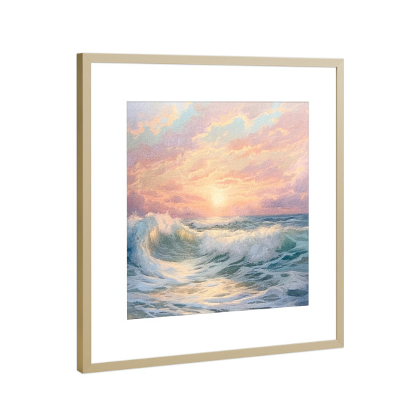 Poster mit Rahmen Gold "Ozean Sonnenaufgang F" artboxONE - Reise / Strand und Meer - Strand,Meer,Ufer,Wellen,Schaum,Meer,Sonnenaufgang,Sonnenuntergang
