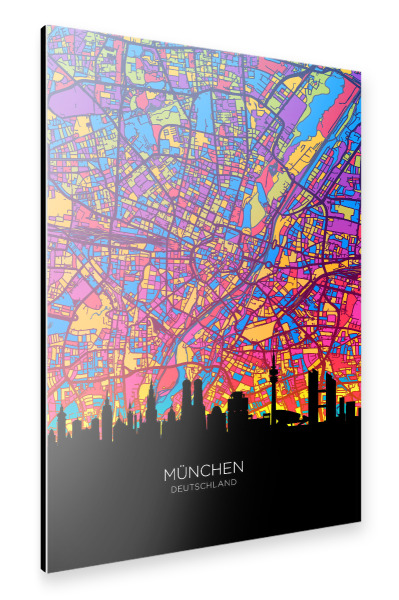 Alu-Dibond "München Skyline Karte Neon" 30x20 cm artboxONE