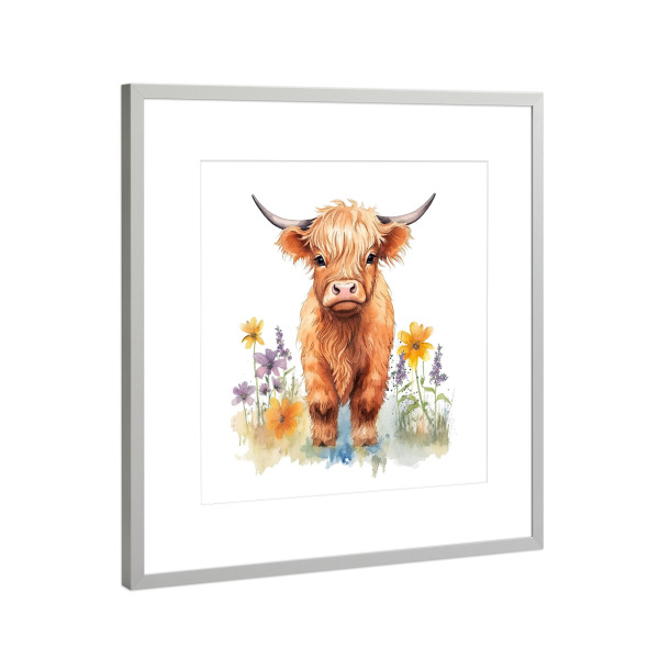 Poster mit Rahmen Silber "Hochlandkuh F" artboxONE - Natur,Floral,Tiere - Kuh,Rind,Kalb,Tiere,Blumen,Blumen,Natur