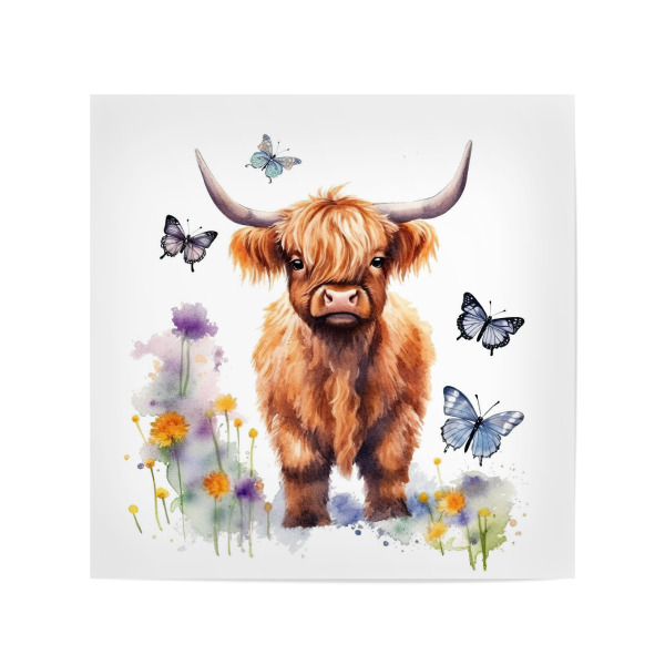 Poster 20x20 cm "Hochlandkuh V" artboxONE - Natur,Floral,Tiere - Kuh,Rind,Hochland,Niedlich,Natur,Blumen,Blumen,Insekten,Schmetterlinge,Aquarell